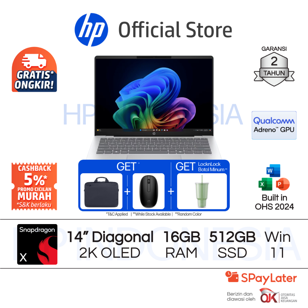 Laptop HP OmniBook 5 Snapdragon X Qualcomm Adreno 16GB RAM 512GB SSD Silver Free Windows 11 Home 14 