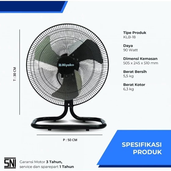 Kipas Angin Miyako Tornado Fan KLB18 Kipas Meja - [18 Inch]
