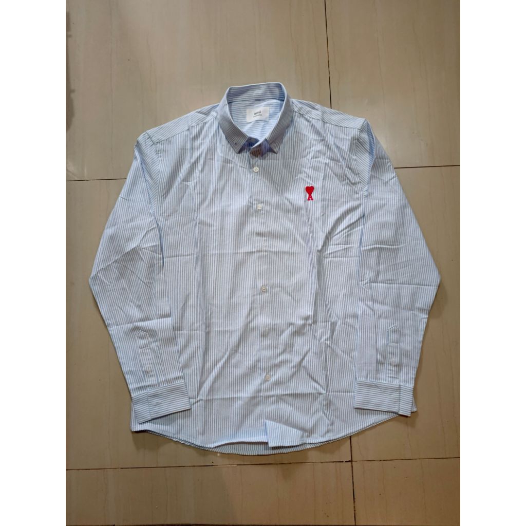 kemeja ami paris smal red stripes blue 2nd