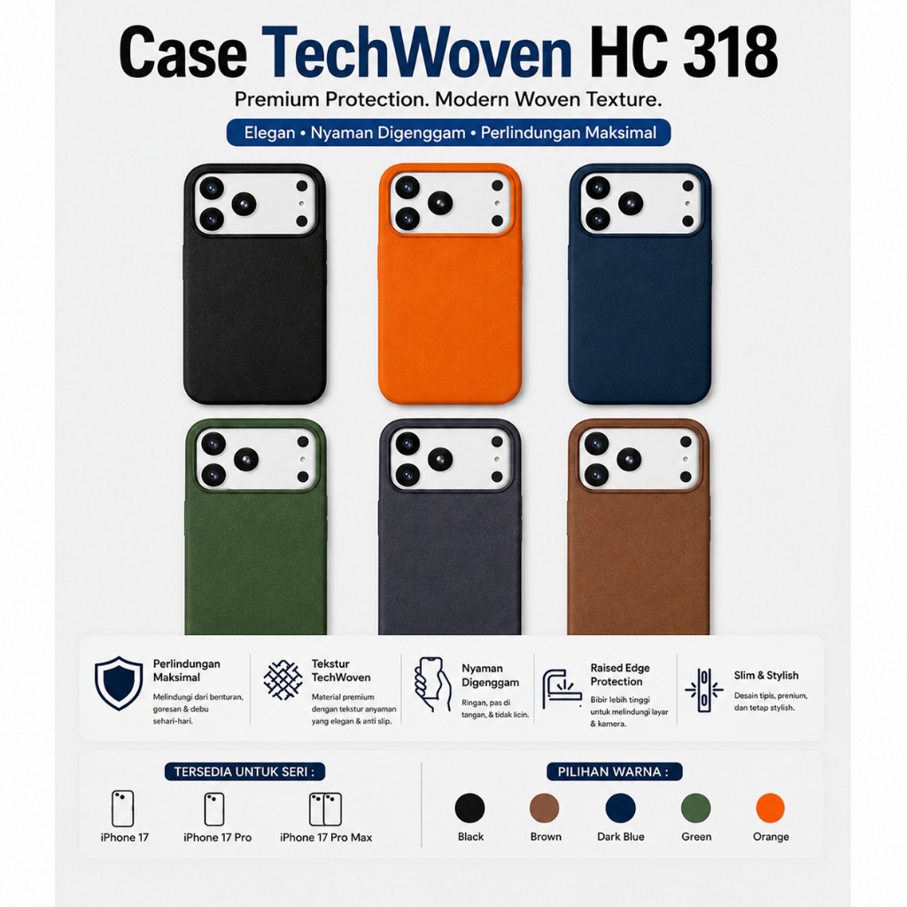 Case TechWoven HC 318 iPhone 17 | 17 pro | 17 PM Premium Woven Texture, Anti Shock, Slim & Stylish C