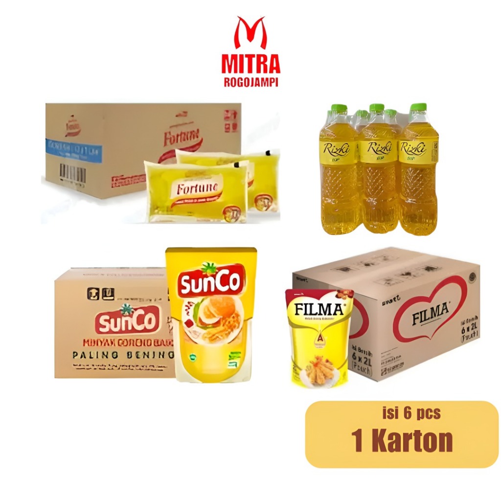 Minyak Goreng 1 Liter Kemasan Dos (Reffil | Botol 1 dus isi 12pcs) | Sunco | Rizki | Fortune | Tawon