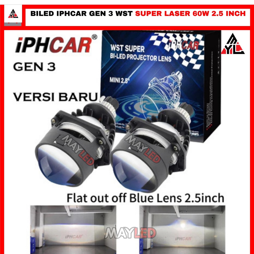 Lampu BILED PROJEKTOR IPHCAR GEN 3 WST SUPER LASER 60W 2.5 INCH mobil motor 55 watt 60 watt double b