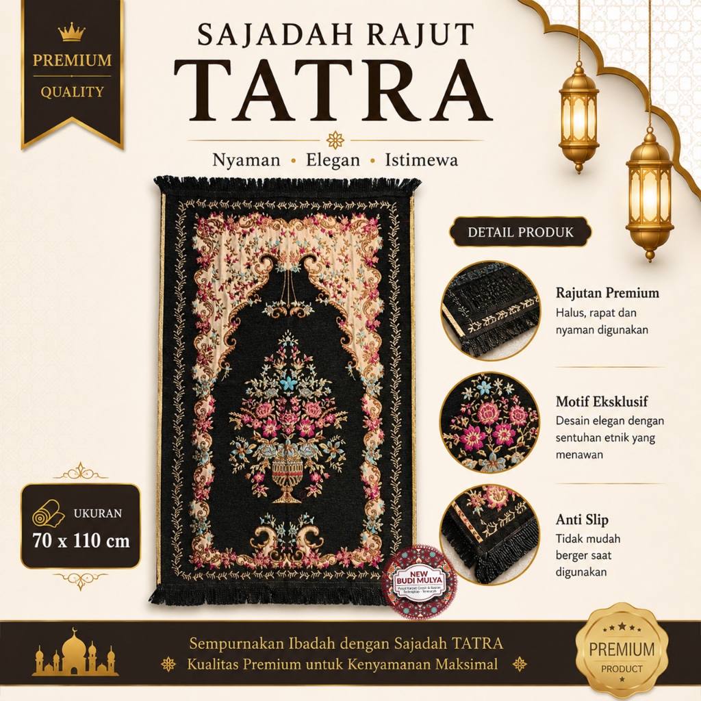 Sajadah Rajut Turkiye High Tatra Premium Ukuran 70x110 cm,Praktis dan Mudah dibawa