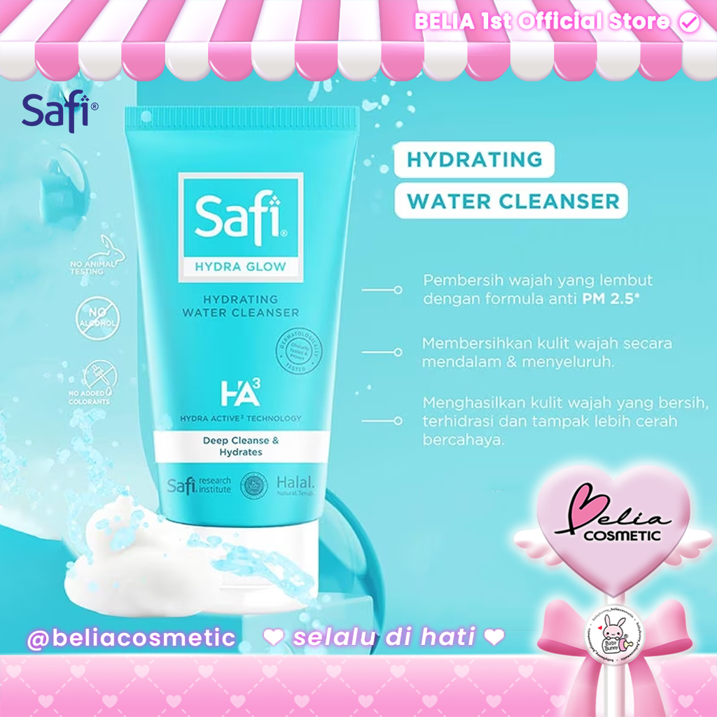 [ BELIA ] SAFI Hydra Glow Hydrating Water Cleanser 125gr | Facial Wash | Sabun Cuci Muka