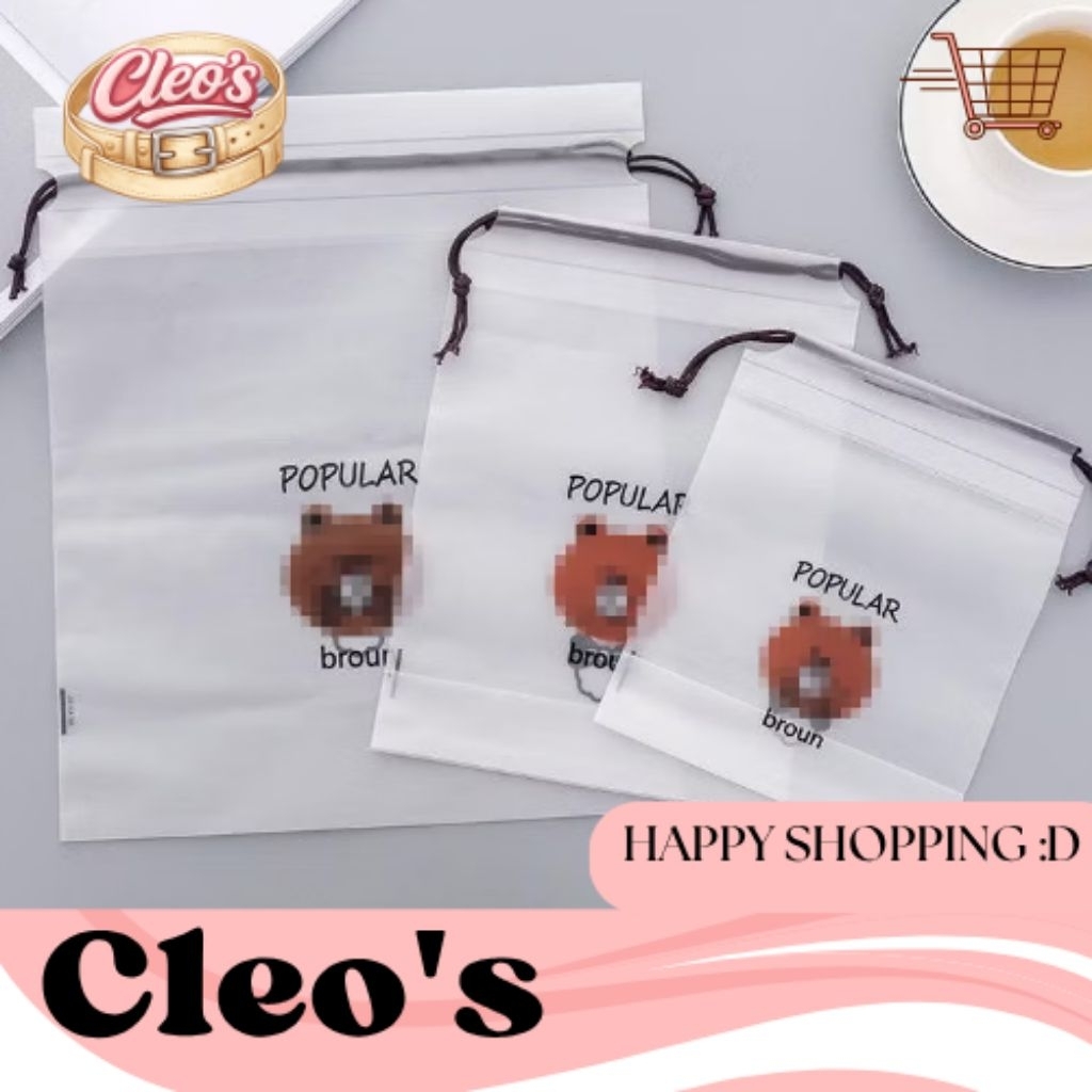 travel pouch beruang lucu anti air serut popular broun