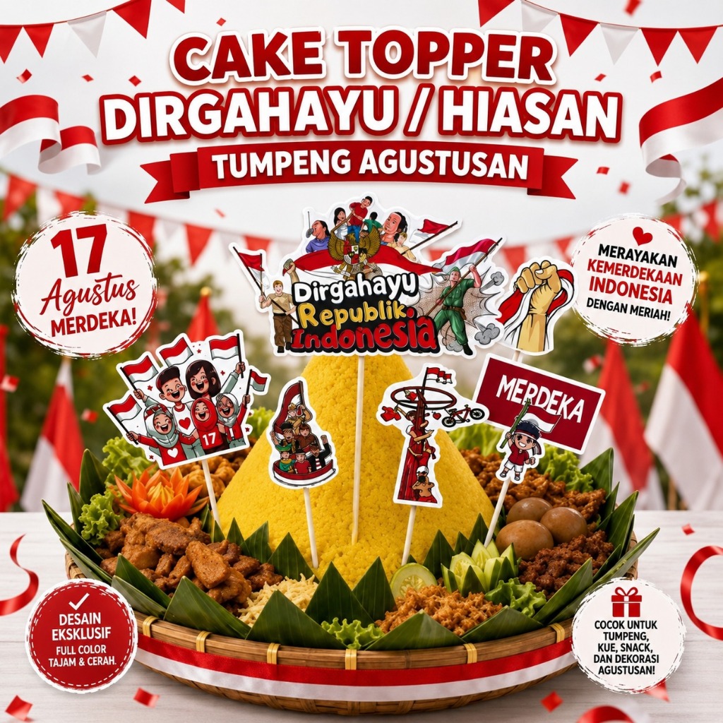 CAKE TOPPER TEMA DIRGAHAYU KEMERDEKAAN / HIASAN TUMPENG 17 AGUSTUS