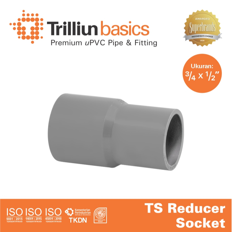 Fitting Pipa uPVC Trilliunbasics TS Reducer Socket 3/4" x 1/2" Inch