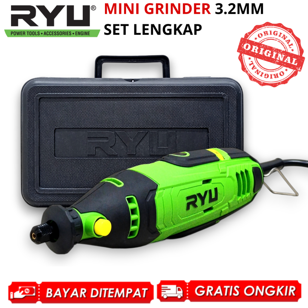 RYU Bor Ukir Mini Die Grinder RDG 3.2 Mesin Grafir Porting Gerinda Tuner SET Aksesoris ORIGINAL