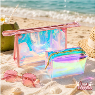 TwoRabbits Aurora Glow Holographic Pouch - Pouch Makeup dan Skincare Wanita Hologram