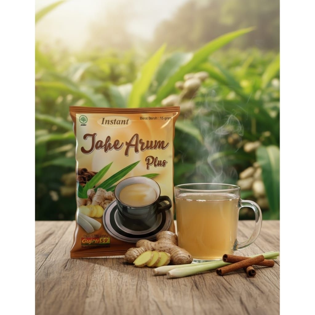 Jahe Instan Gujati Jahe Arum - 20 Sachet, Rasa Nikmat, Menghangatkan Tubuh, Meredakan Mual