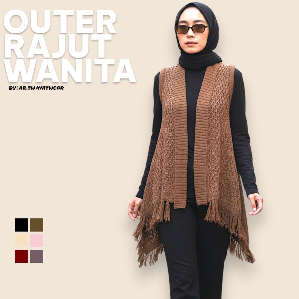 Outer Rajut Jaring Wanita Premium | Rompi Rajut Panjang Korea Asimetris | Knit Vest Casual Kekinian