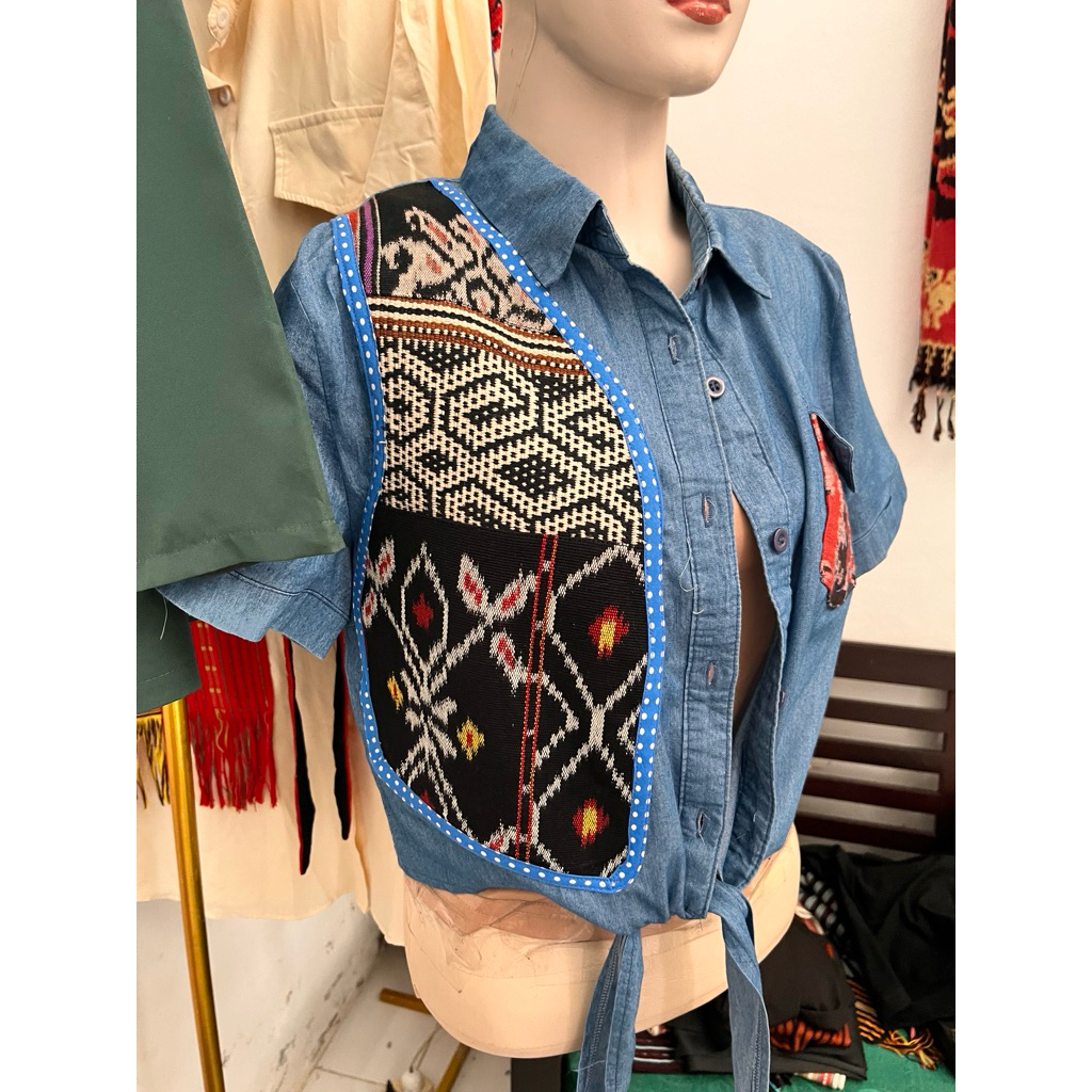 kemeja denim mix tenun NTT