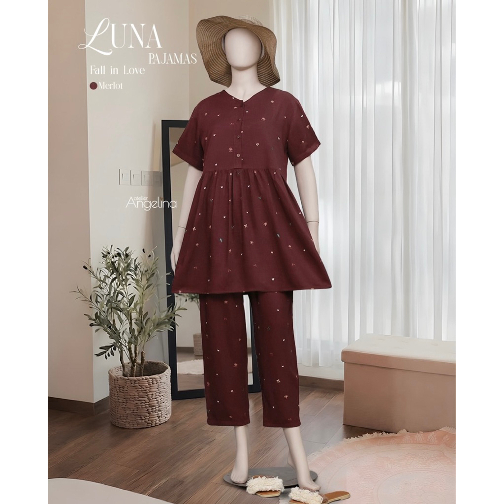 LUNA PAJAMAS FALL IN LOVE MERLOT SIZE S M L XL BY ATELIER ANGELINA