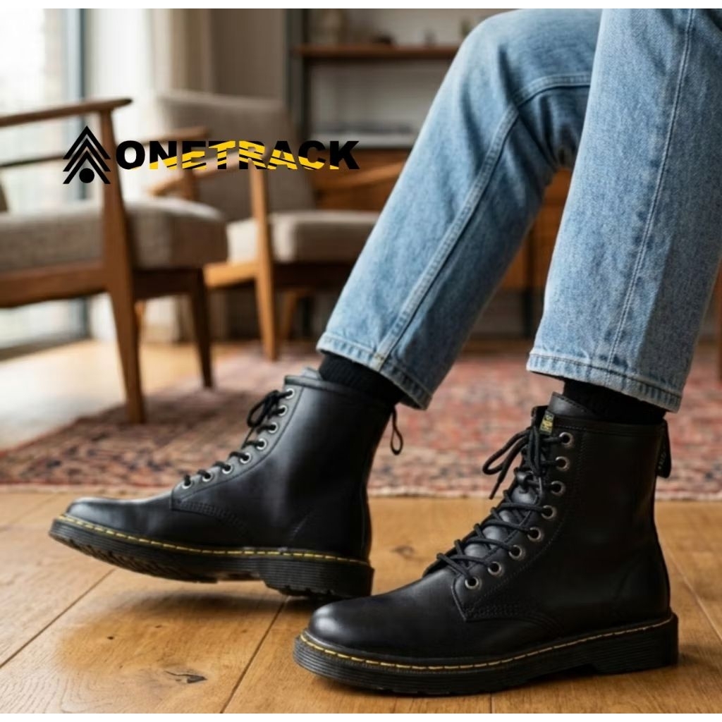 Sepatu Docmart Tinggi Boots Pria 8 Hole Hitam Original - ONETRACK