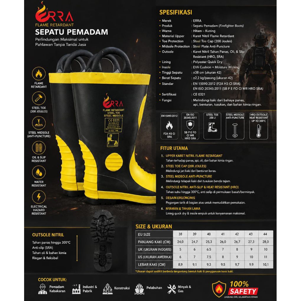 Sepatu Pemadam Kebakaran Erra / Fireman Safety Boots Damkar