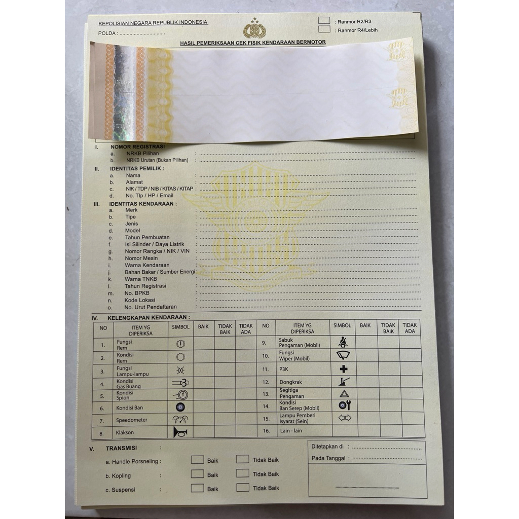 Kertas Stiker Gesek Nomor Rangka dan Mesin eCek Fisik Kendaraan eSamsat Motor Mobil
