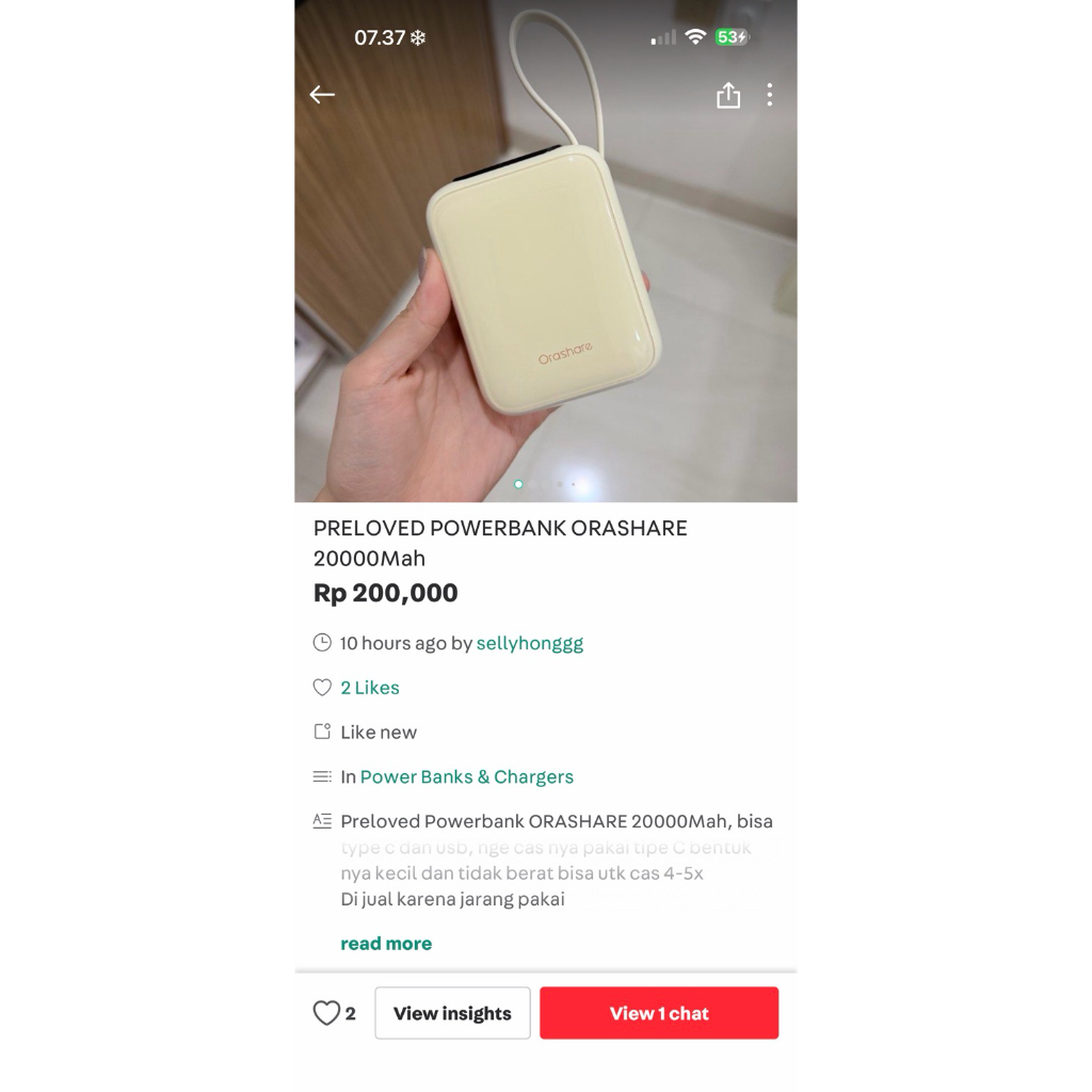 POWERBANK ORASHARE PRELOVED 20000Mah