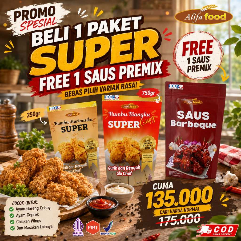 ALIFA FOOD - Paket Super Bumbu Ayam Crispy Alifa Food | Gratis Saus Premix | Rempah Lebih Kuat