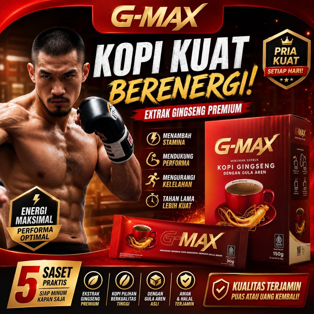 5 Sachet Kopi G-Max Ginseng Alami untuk Pria Dewasa