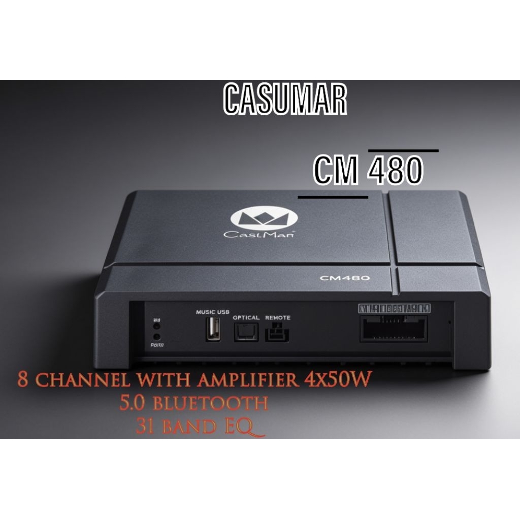 CASUMAR DSP CM-480 8 Channel dengan Amplifier 4x50W 5.0 Bluetooth 31 Band EQ untuk Sistem Audio Mobi
