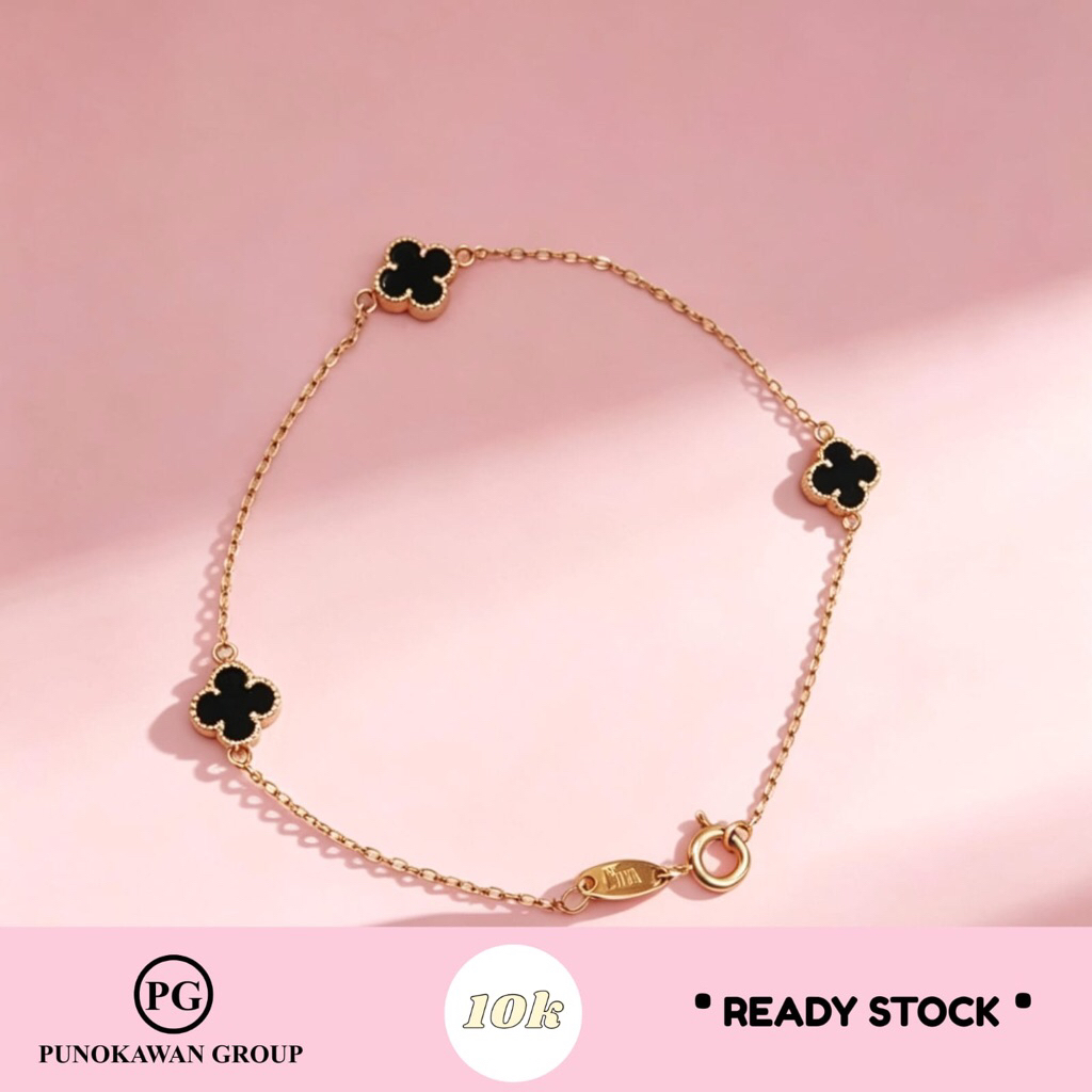 GELANG RANTAI EMAS BUNGA SEMNGGI HITAM