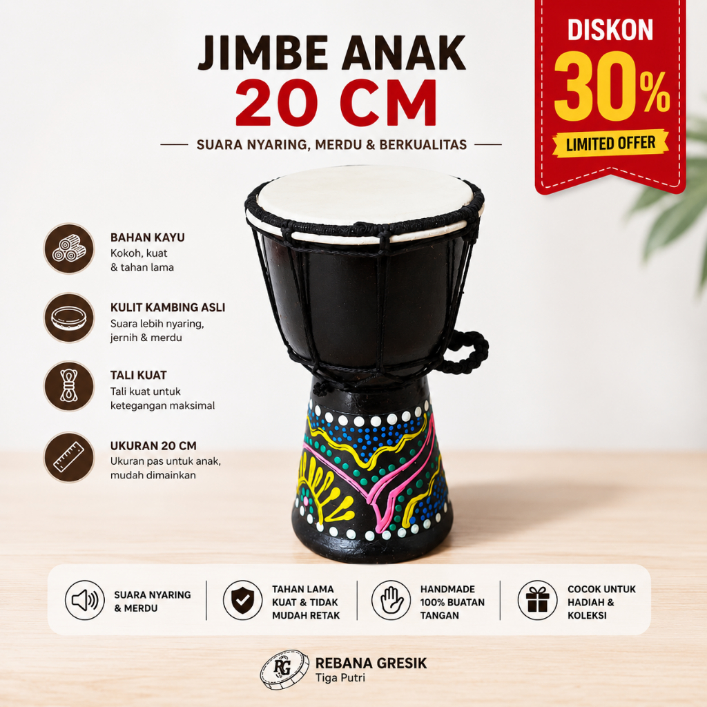 jimbe alat music ukuran 20 cm  gendang anak murah jimbe murah jimbe alat musik reggae