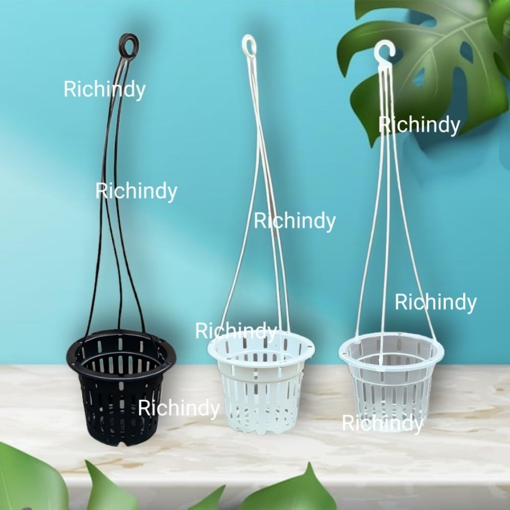POT BUNGA GANTUNG 17CM BENING / NETPOT / NET POT / VANDA TANAMAN HIAS ANGGREK POROS BULAT PLASTIK TE