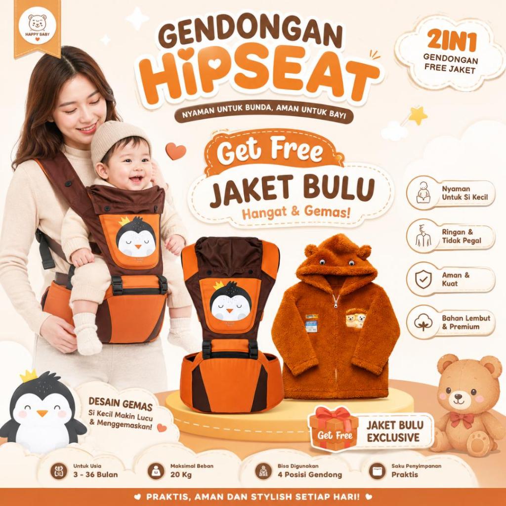(New IM) SPESIAL IBUN MALL - Gendongan Hipseat Karakter Lucu Free Jaket Bulu Cewek Cowok