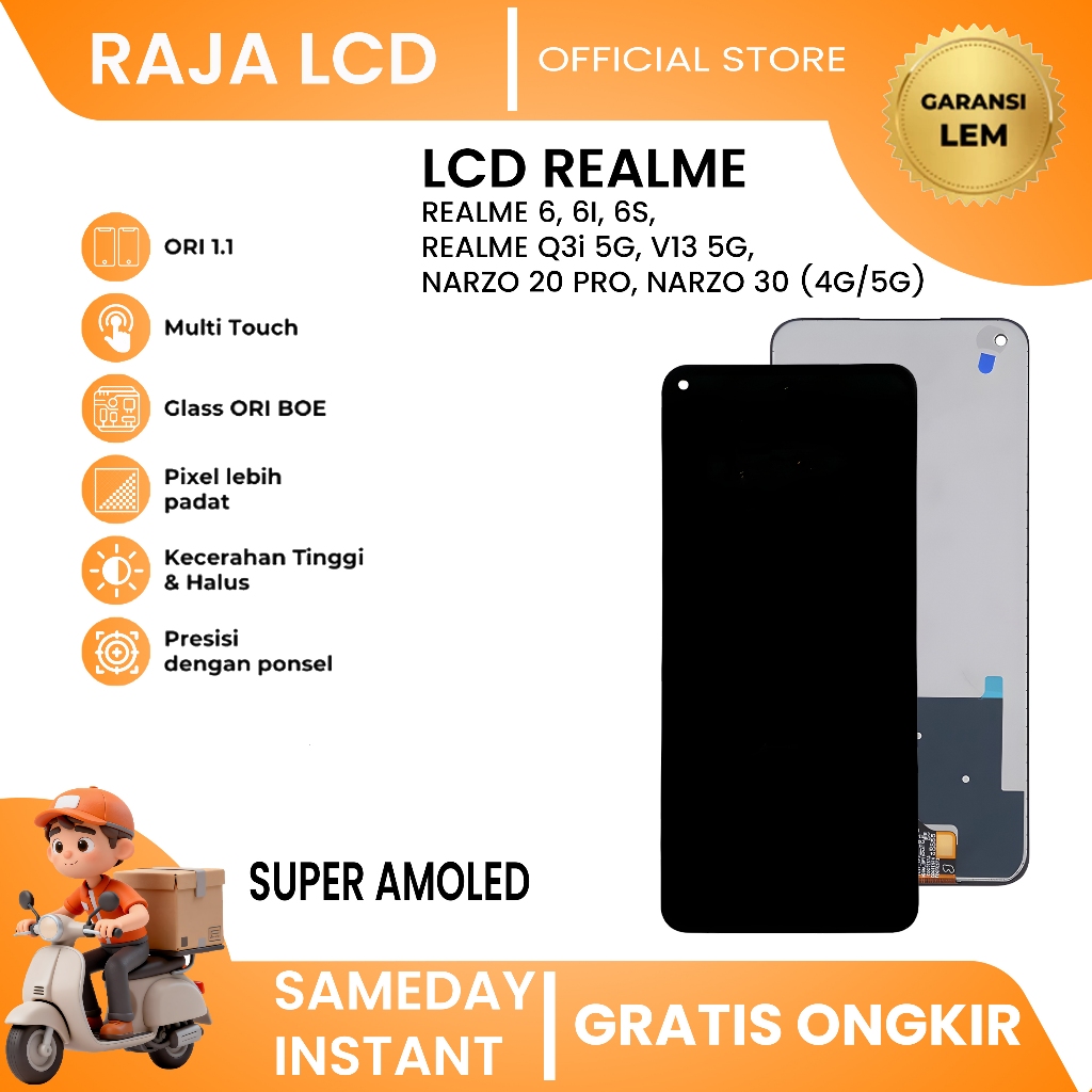 LCD Realme 6/6I/6S/Realme Q3i 5G/V13 5G/Narzo 20 Pro/Narzo 30 (4G/5G) - Fullset Touchscreen Original