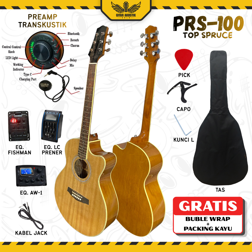 Gitar Akustik OZZY PRS-100 Original / Gitar Akustik Ori Tanam Besi bonus tas