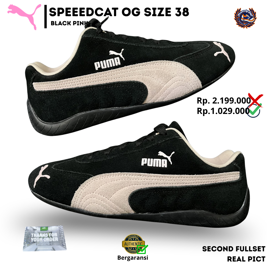 Sepatu Puma Speedcat OG Black Pink Size 38 Second Sneakers Fullset