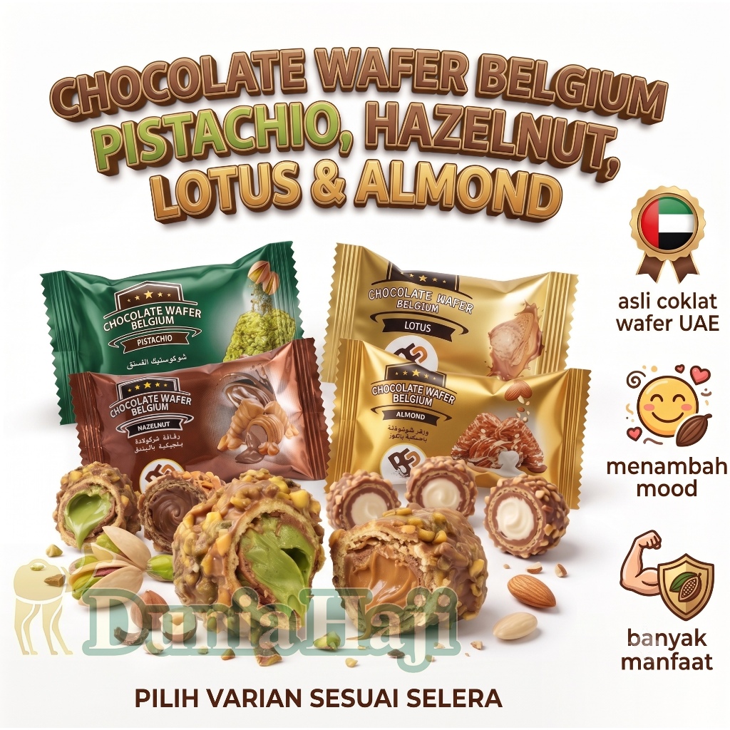 Coklat Wafer Belgium Pistacio Almond Hazelnut Lotus 20GR Original Mandinah 1pcs/satuan