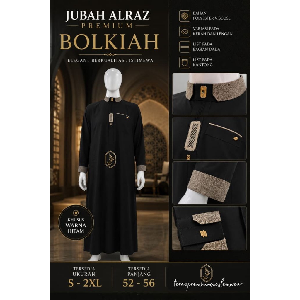 ALRAZ JUBAH PREMIUM//JUBAH DEWASA KHUSUS HITAM//JUBAH TERBARU BY ALRAZ//JUBAH KEKINIAN//JUBAH MOTIF 
