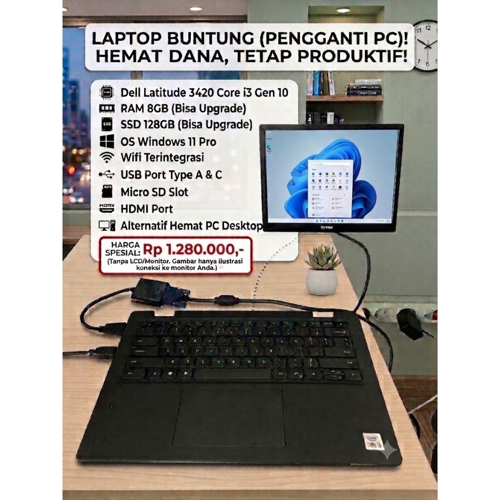 Laptop buntung Dell Latitude 3420 core i3 gen 10