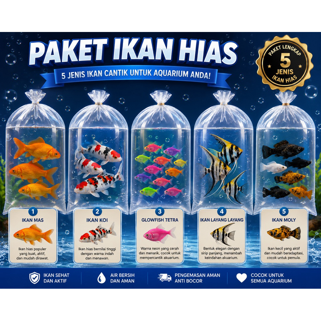 paketan ikan hias aquarium 5 jenis berbeda