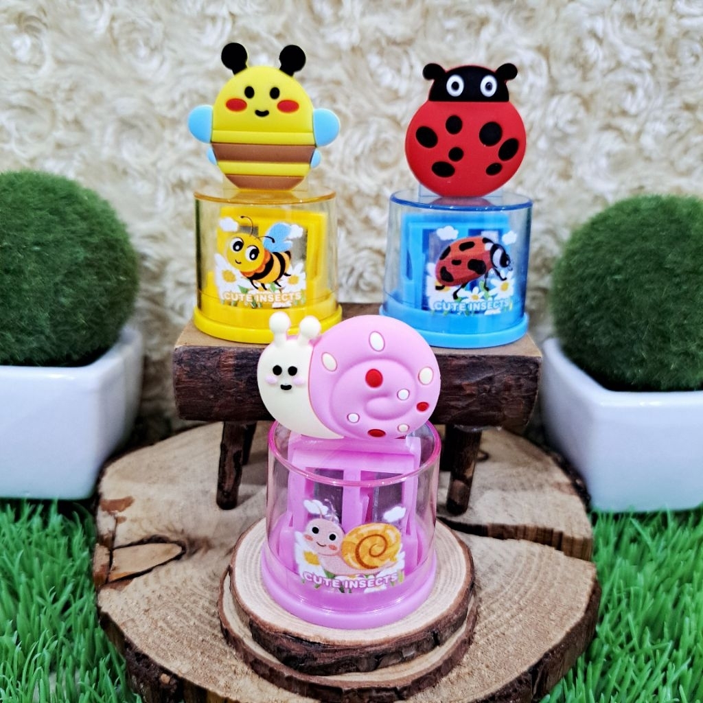 Rautan Cute Insects Animald 2 Lubang Sharpeners Lebah Snail Ladybug KM-9336 SATUAN ECER