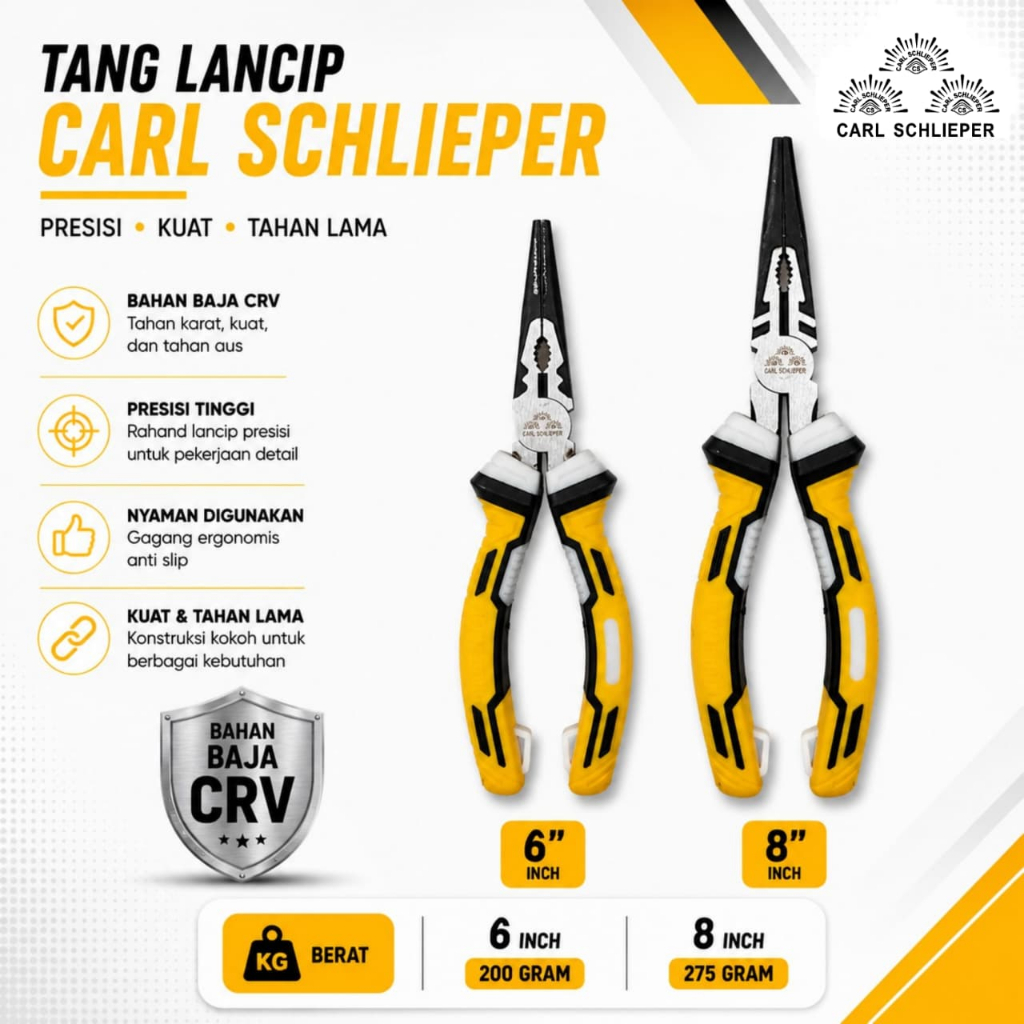 CARL SCHLIEPER Tang Lancip 6" 8" Bahan CRV