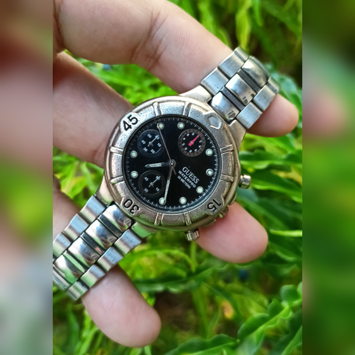 GUESS WATERPRO Chronograph Black Silver Watch Second Original | Jam Tangan Vintage Pria