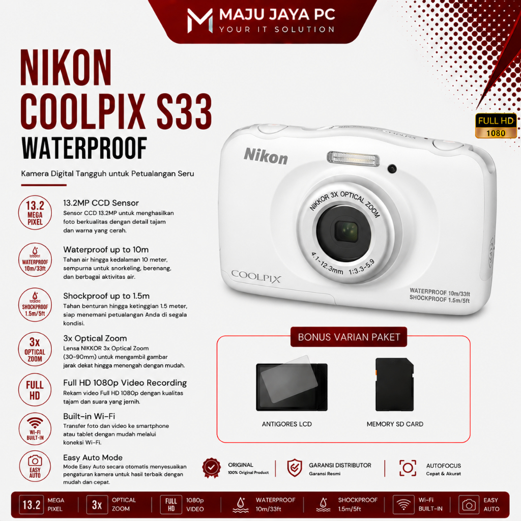 NIKON COOLPIX S33 WATERPROOF CAMERA DIGITAL
