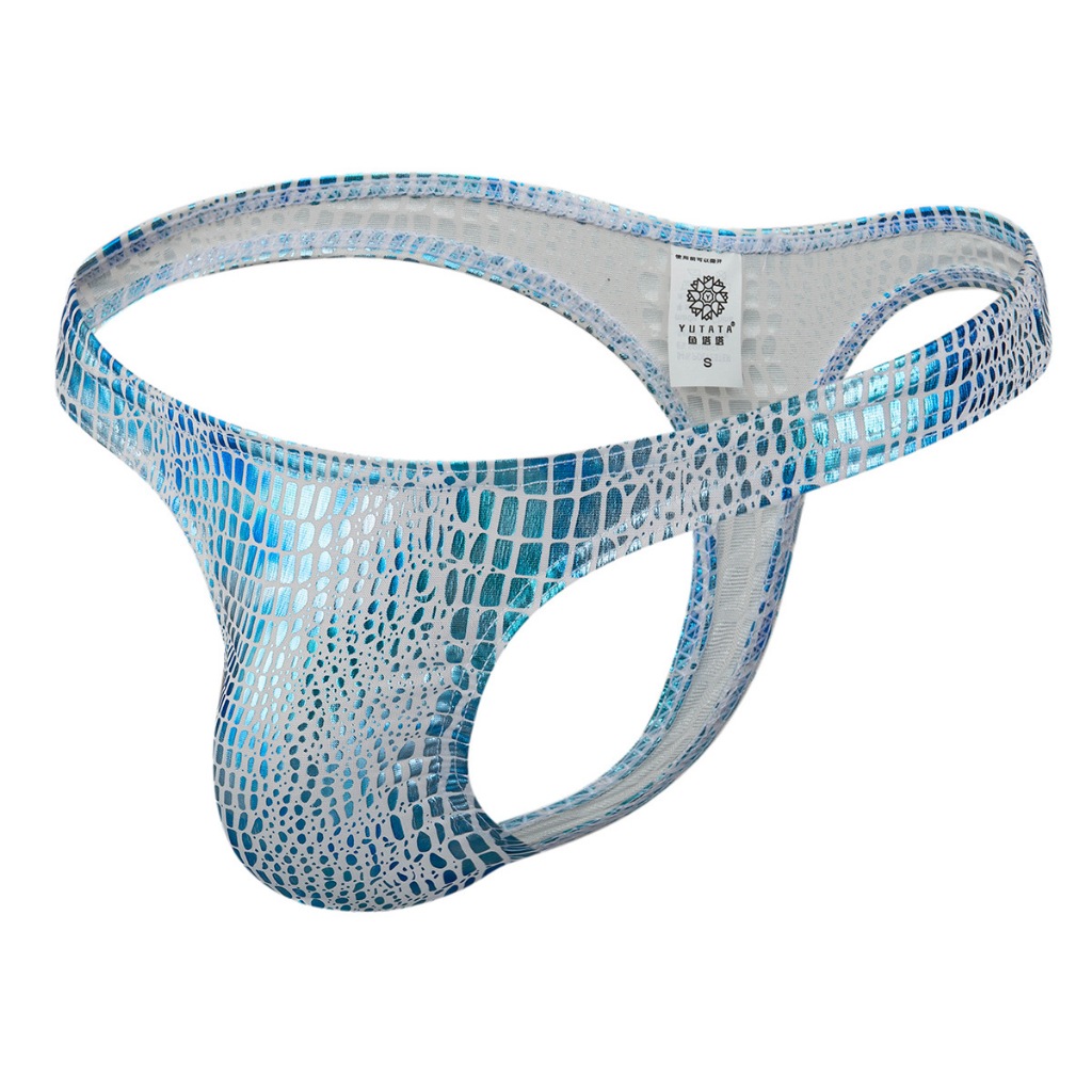 YUTATA Metalic Men Thong CD Celana Dalam Pria Thong Biru D201B