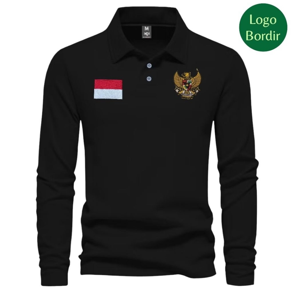 Logo Bordir ~ Kaos Kerah Lengan Panjang Logo Bordir Garuda Indonesia // Kaos Polo Kerah Logo Garuda 