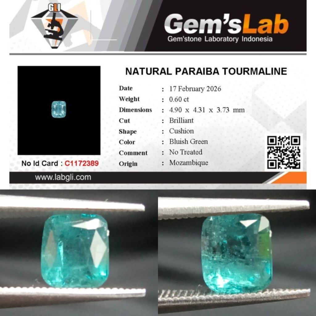 0,60 cts Natural Paraiba Tourmaline origin Mozambique No Treatment Memo GLI