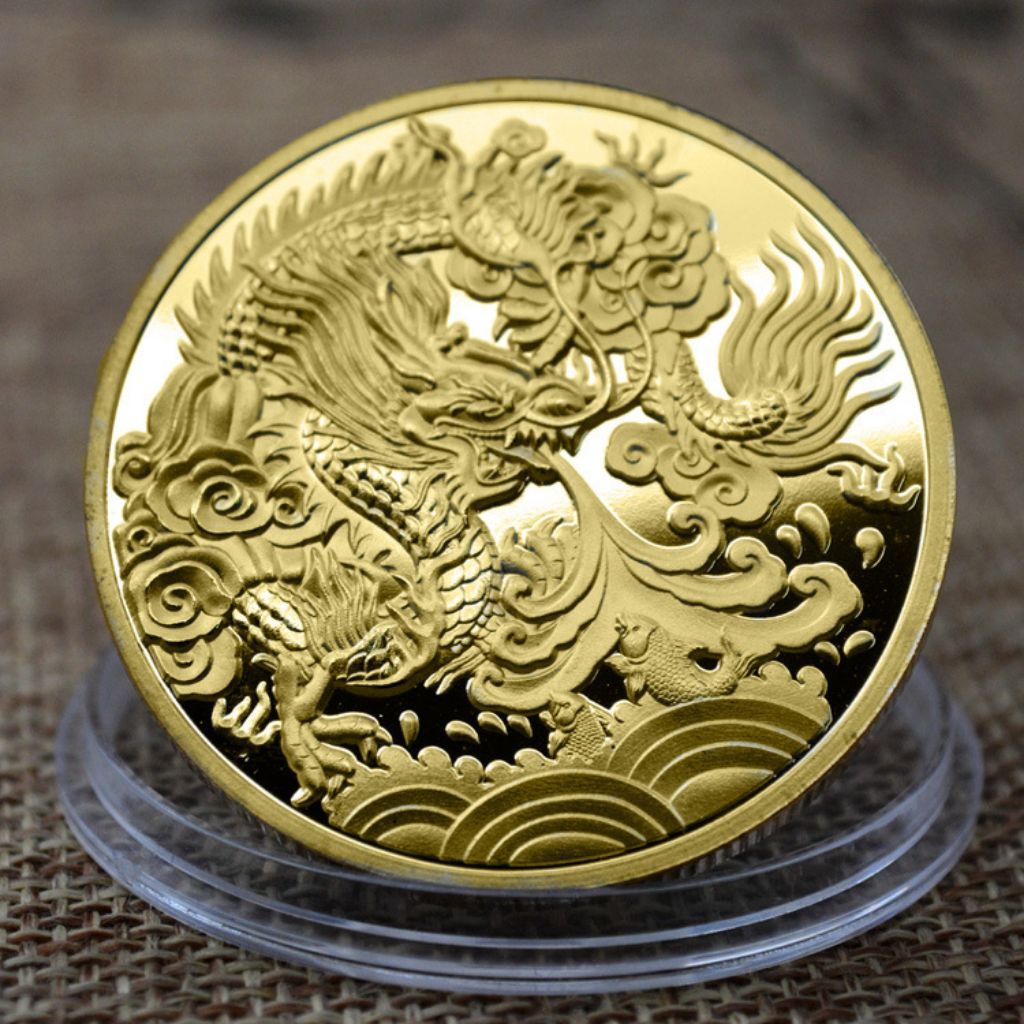 Uang Koin Logam Shio Naga Emas Perak Zodiak China Dragon Coin Imlek