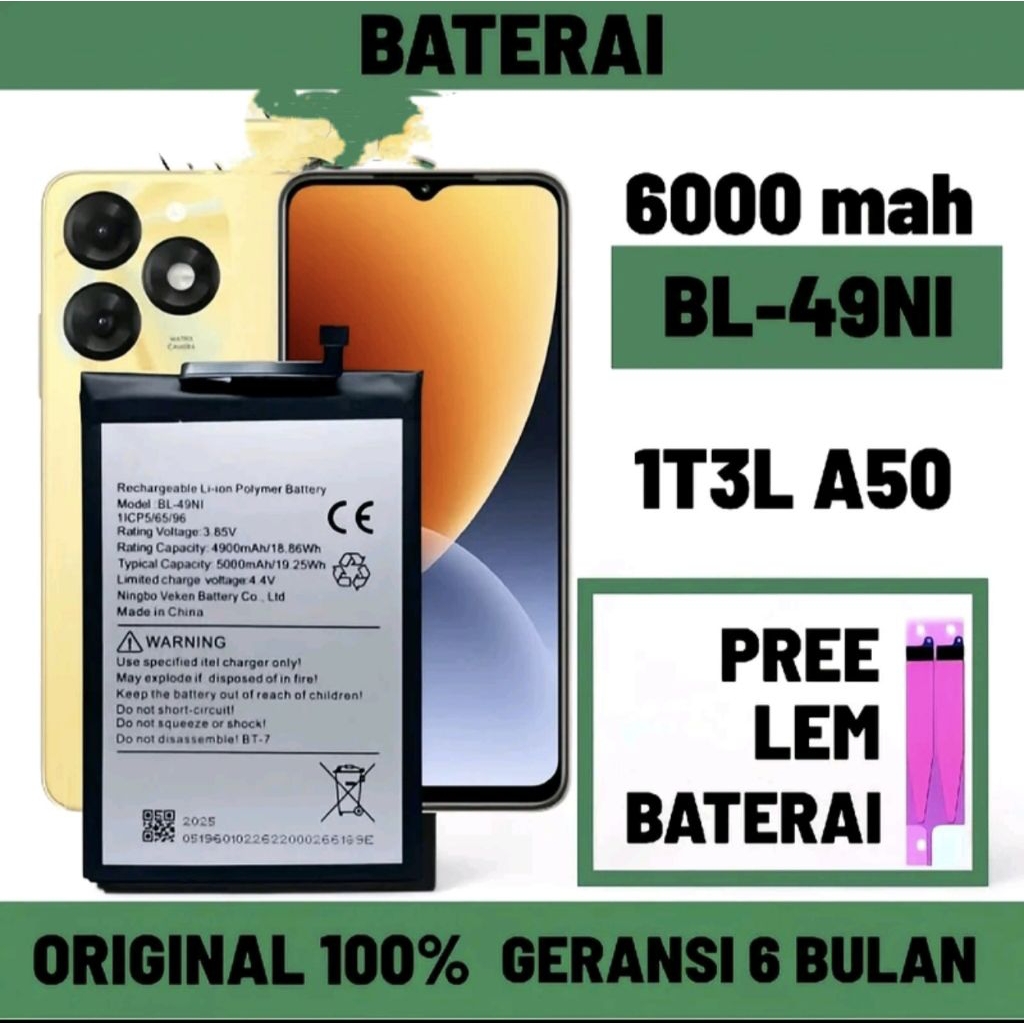 baterai Batre Battery For Hp Itel A60 / A70 / A60S / A50 4G Model BL-49NI Batu batre battery + bonus