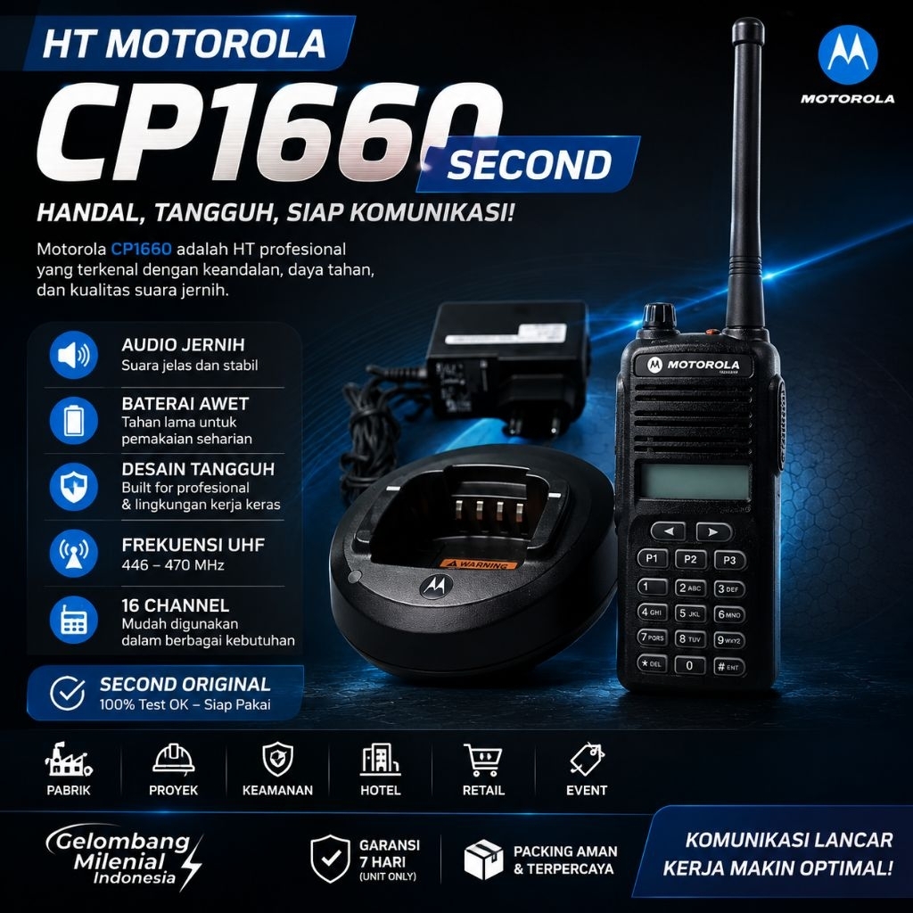 HT MOTOROLA CP1660 VHF SECOND LENGKAP CHARGER