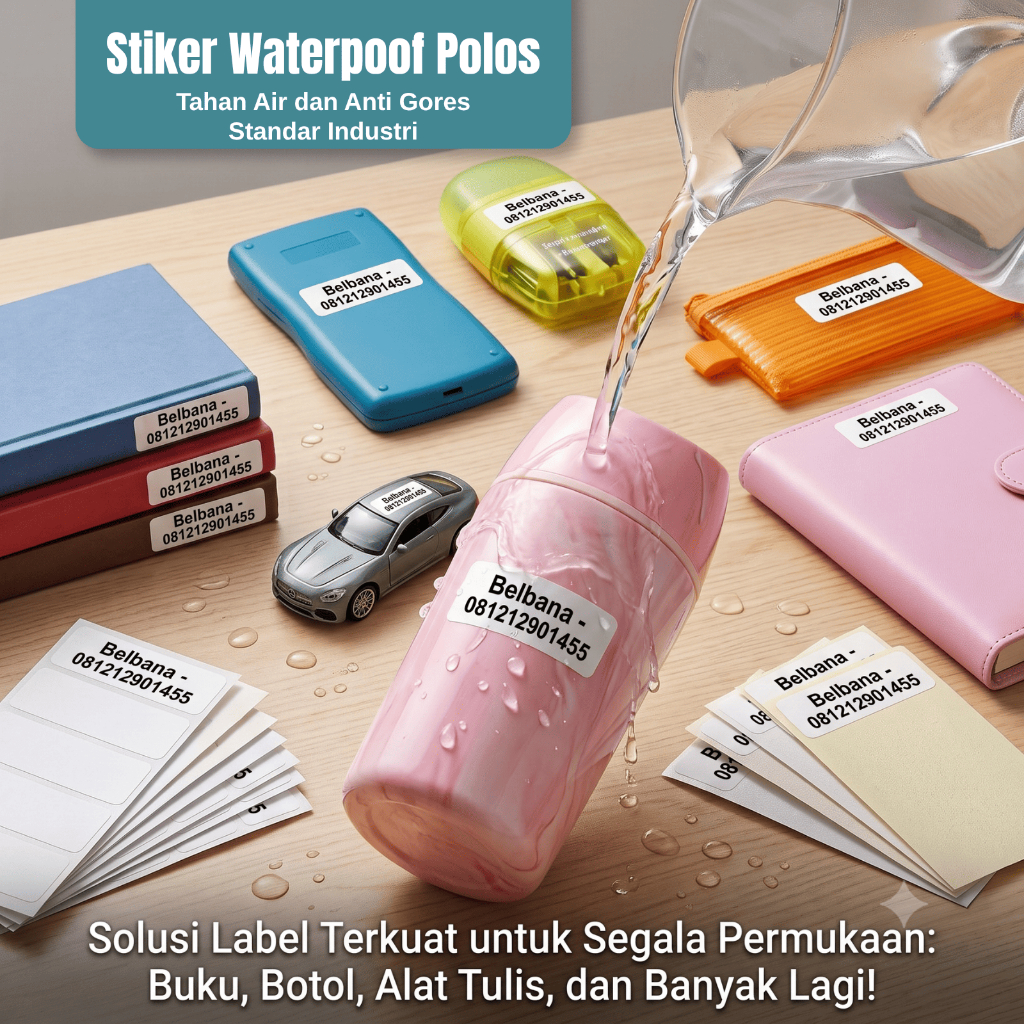 Sticker Polos Waterproof Sticker Botol Buku kotak bekal makan minum