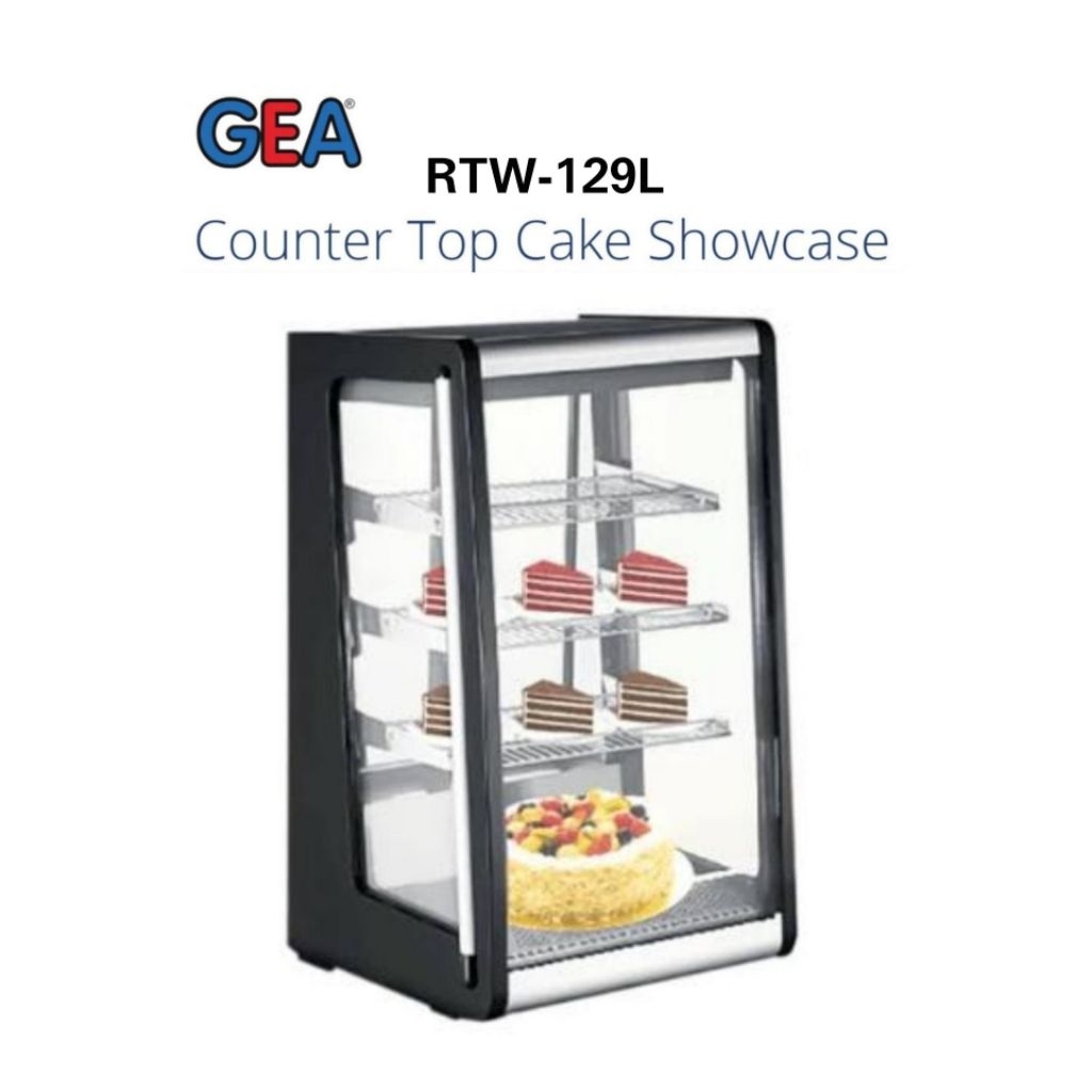 GEA RTW-129L Counter Top Cake Showcase - Etalase Pendingin Kue 129L | LED Light | Sliding Black Door