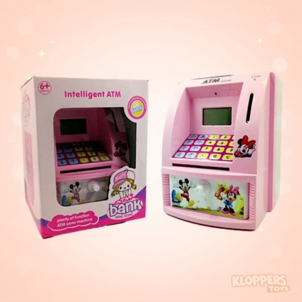 Mainan Anak ATM Bank Mini - Celengan Koin Anak Mickey & Minnie Mouse - Berankas Mini Anak