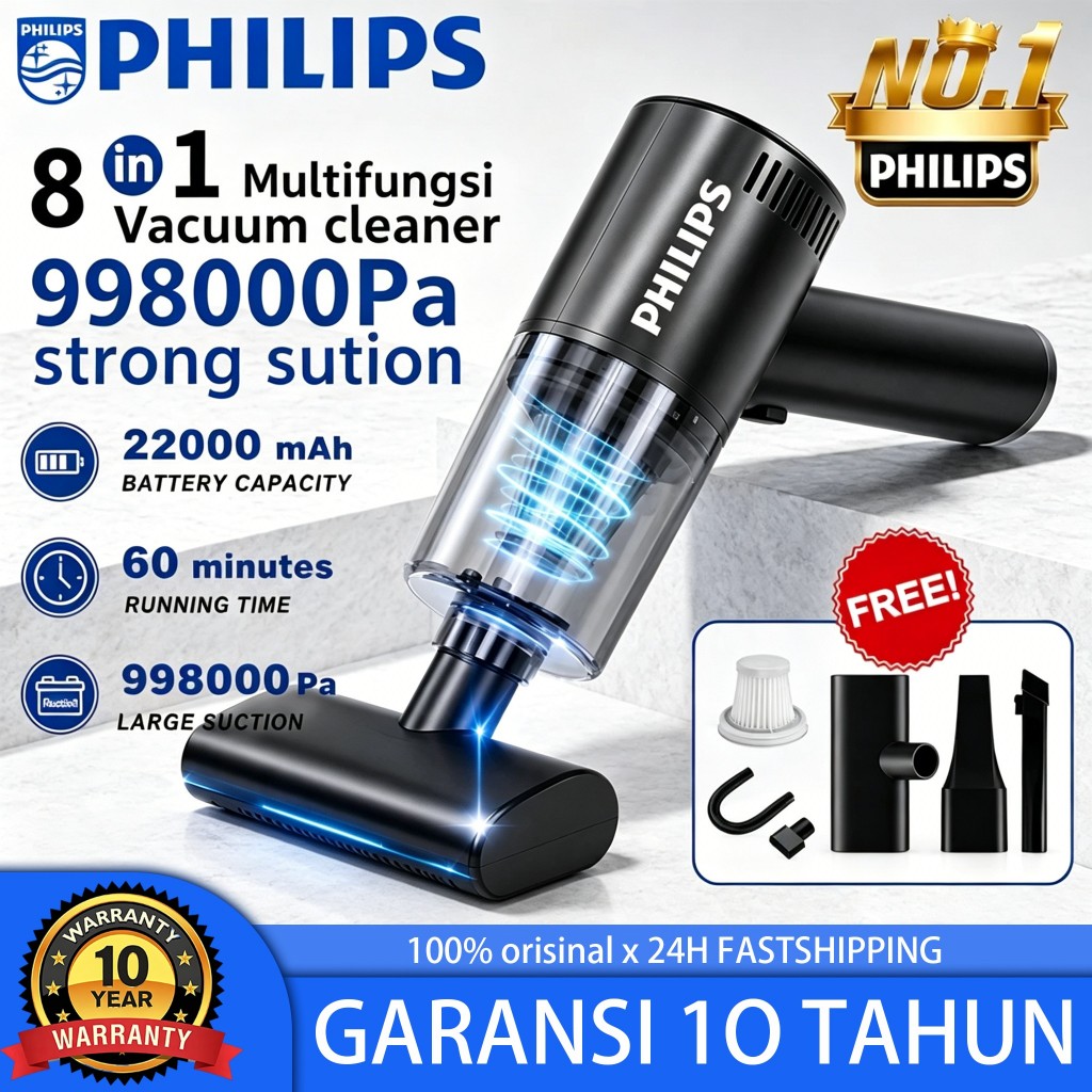 Philips Vacuum Cleaner 998000Pa 5 in 1 Nirkabel Penyedot Debu Genggam Daya Hisap Kuat Portable untuk