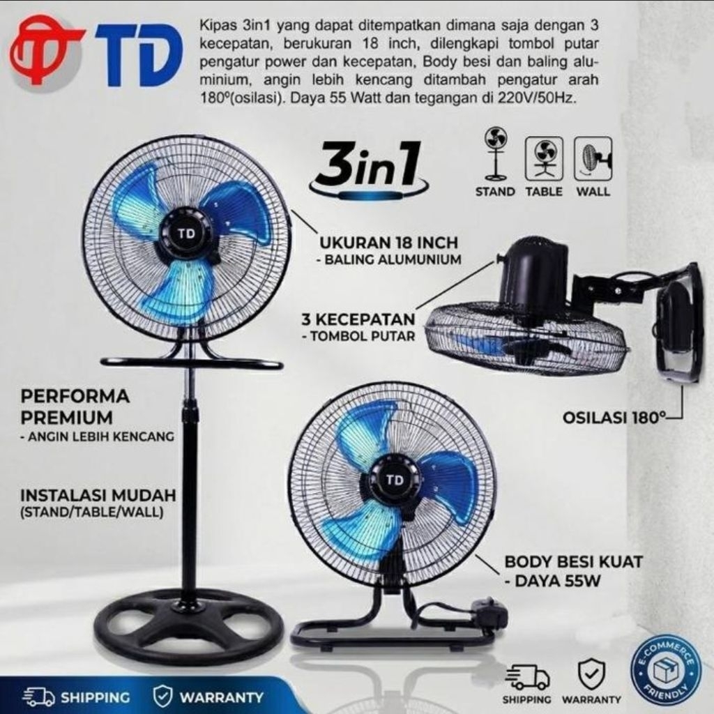 KIPAS ANGIN 3 IN 1 BESI 18" TD